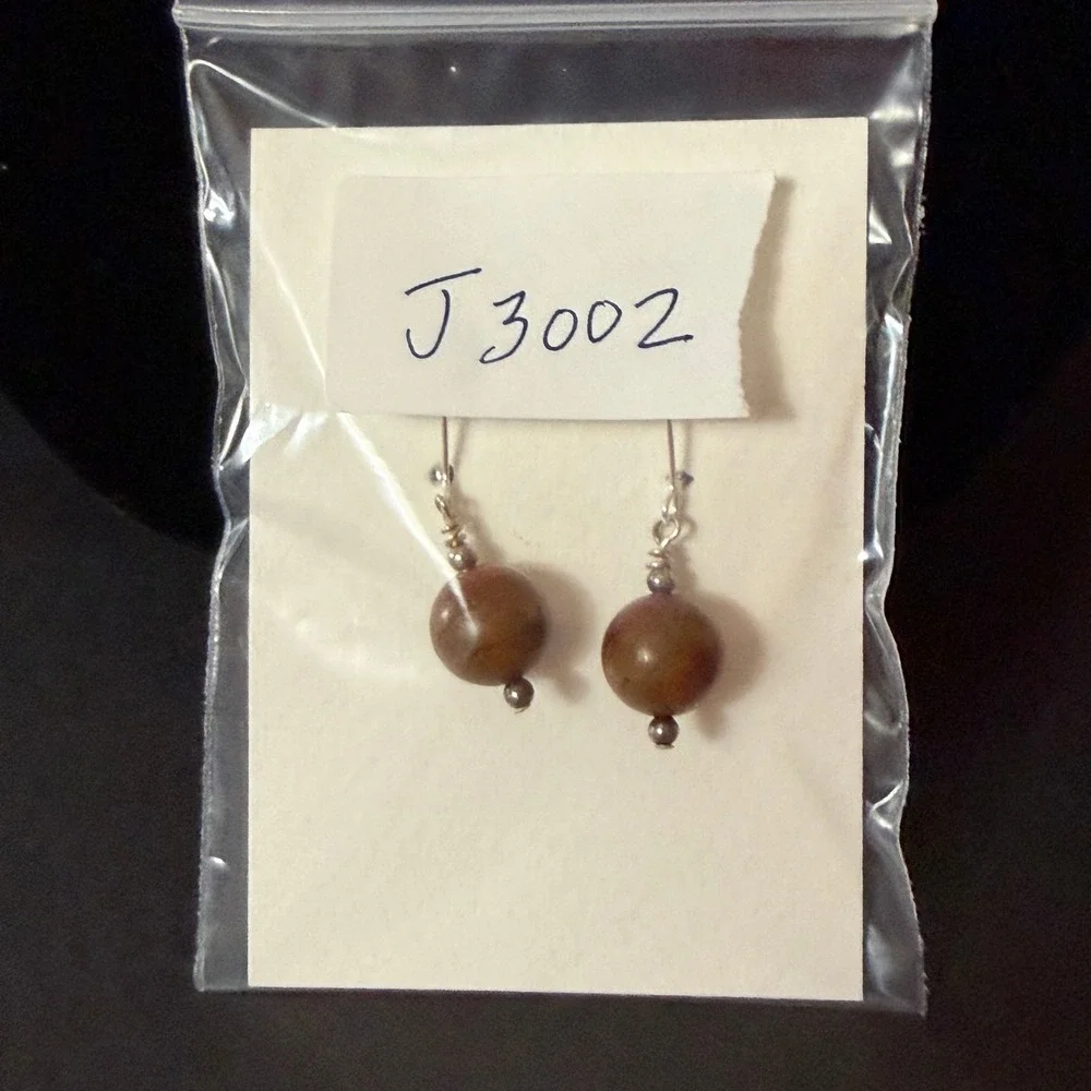 Chinese Writing Stone Earring Artisan Gemstone Silver tone Stephanie Aune Artist